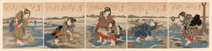 Susaki'de Gelgit -- Beşli Bir Set (Shiohi goban no uchi) by Utagawa Kuniyoshi