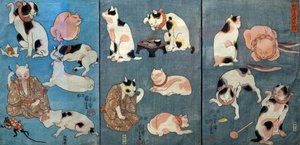 Kedilerin Resimlediği Atasözleri (Tatoe zukushi no uchi), c.1852 by Utagawa Kuniyoshi