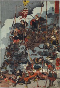Ako r o DB ckp Hayashi t t ri ptych, bahçe t ed Eiroku 4 yen 4 Eylül Kawanakajima savaşı Yamamoto Kansuke ny? D? katliam figürü by Utagawa Kuniyoshi