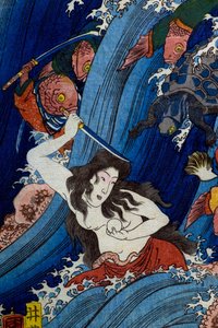 Tamatori-hime Ejderha Sarayından Kutsal Mücevheri Çalmak (Ryūgū Tamatori-hime no zu) by Utagawa Kuniyoshi
