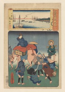 Shinagawa istasyonu (nesne üzerine başlık) Tokaido yolunun elli üç istasyonu (nesne üzerine seri başlığı) by Utagawa Kuniyoshi