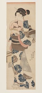 Yelpazeli ve Böcek Kafesli Kadın (renkli tahta baskı) by Utagawa Kuniyoshi