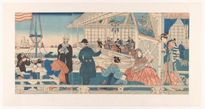 Yokohama'da Amerikaans handelshuis Yokohama ijin shokan no zu (nesne üzerindeki başlık) by Utagawa Sadahide