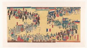 Beş Topraktan insan alayı Gokakoku jinbutsu gyoho no zu (nesne üzerindeki başlık) by Utagawa Sadahide