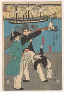Ruslar gezide Rosyajin yuko (nesne üzerindeki başlık) Yokohama'daki Tatiller (dizi başlığı) Yokohama kyujitsu (dizi başlığı) by Utagawa Sadahide