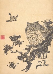 Baykuş ve İki Kırlangıç. by Utagawa Toyohiro