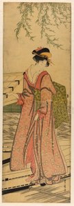 Bir tekneden adım atan genç kadın by Utagawa Toyohiro