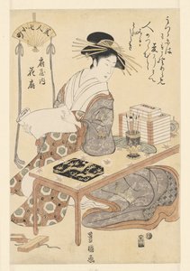 Hanaogi evinden Courtesan Ogiya Ogiya uchi hanaogi (nesne üzerindeki başlık) Yedi Komachi gibi güzellikler (seri başlığı) Bijin nana Komachi (nesne üzerinde seri başlığı)