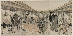 Nakanochō'da Gezinen Nezaketçiler by Utagawa Toyokuni