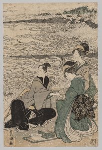 Deniz Kıyısında Erkek ve İki Kadın by Utagawa Toyokuni