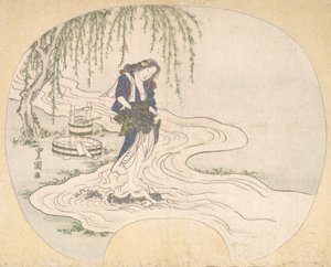 Bir Derede Kayanın Üzerinde Duran Bir Kadın Giysileri Yıkıyor, ca. 1828.