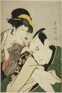 Takebe Genzo'nun Rolünde Ichikawa Yaozo III ve Tonami'nin Rolünde Iwai Kiyotaro by Utagawa Toyokuni I
