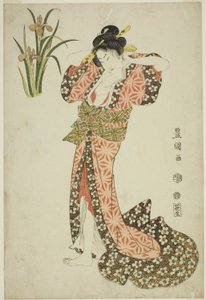 İrisler: İsimsiz bir dizi güzellik ve çiçeklerden saçları düzenleyen güzellik by Utagawa Toyokuni I
