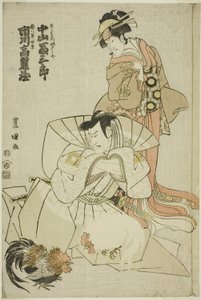 "Hana to Mimasu Yoshino no Miyuki" adlı oyunda Akuhachiro Tokikage rolünde Ichikawa Komazo III ve Rokurozaemon