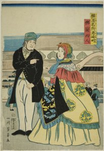 Miyozakimachi'de Fransızca (Furansujin, Miyozakimachi), "Yokohama'daki Ünlü Yerler (Yokohama meisho)" dizisinden by Utagawa Yoshikazu