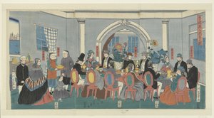 Bir ziyafette beş milletten Gokokujin shuen no zu (nesne üzerindeki başlık)