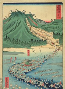 Kanaya, Tokaido Otoyolu serisinden, 1863 (renkli tahta baskı)