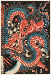 Kintarō bir yılanla boğuşuyor by Utagawa Yoshituya
