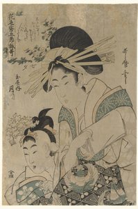 Tanabata: Tamaya evinden fahişe Tsukioka Tanabata: Tamaya uchi Tsukioka (nesne üzerinde başlık) Beş mevsim için çiçekli kağıt üzerine şiirler (dizi başlığı) Hana no irogami gosetsu yomiuta (nesne üzerinde dizi başlığı) by Utamaro (II) , Kitagawa (attributed to)
