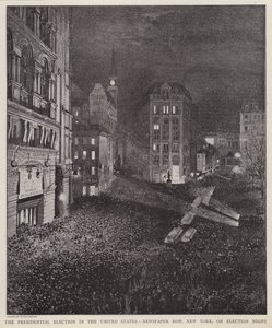 Gazete Row, New York City, ABD başkanlık seçimleri gecesi, 8 Kasım 1892 (lito) by V. Perard