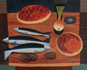 Stilllife With Bread and Fish, 2020 (tuval üzerine akrilik)