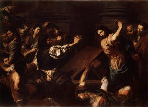 "Mesih Tefecileri Tapınaktan Çıkarıyor" (Mesih Tefecileri Tapınaktan Çıkarıyor) Tablo Valentin de Boulogne (1591-1632) 1620-1625 Boyut 192x266.5 cm Hermitage Müzesi, Saint Petersburg by Valentin de Boulogne