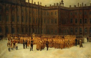 insurrection decembriste ou Insurrection decabriste (1825) - I. Nicholas, 14 Aralık par Maxutov, Vasili Nikolayevich (1826-1886) Kışlık Saray Mahkemesinde Can Muhafızları Saha Mühendisi Taburu Birimi Oluşturulmasından önce. Tuval üzerine yağlı boya, boyut by Vasili Nikolayevich Maxutov