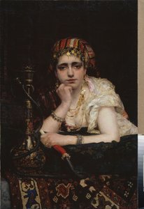 Bir odalık. (Melankolik bakışlı, elinde nargile tutan bir harem kadınının portresi). Vasili Dmitrievich Polenov