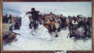 Kar Fırtınası Kalesi (Ortodoks Ödünç Haftası sırasında popüler bir sevinç sahnesi, maslenitsa) - Tablo Vasilli Ivanovich Surikov (Vasily Surikov veya Vassili Surikow) (1848-1916), tuval üzerine yağlıboya