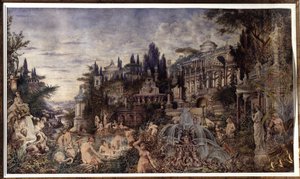 Bir seks partisi (Bir Orgy). Antik Roma saraylarının önünde, bir Dionysos satirleri ve bacchantes kortejini banyo sahnelerinde bir araya getiren kutlama sahnesi. Vassili (Vasili, Vasilii, Wilhelm) Alexandrovich Kotarbinsky