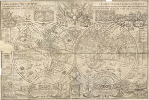 Dünyanın çift yarım küre haritası, 1707 by Vasily Anufrievich Kiprianov