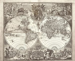 Dünyanın çift yarım küre haritası, 1713 by Vasily Anufrievich Kiprianov