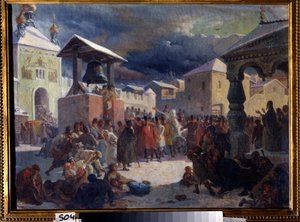 Novgorod cumhuriyetindeki veche (Slav ülkelerinin ortaçağ halk meclisi) (Novgorod cumhuriyetindeki veche). Vasili Grigorievich Khudyakov'un (1826-1871) tablosu. Tuval üzerine yağlıboya by Vasily Grigorievich Khudyakov
