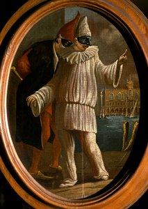 Pulcinella ve Pantalone. 18. yüzyıl (yağlıboya) by Venetian School