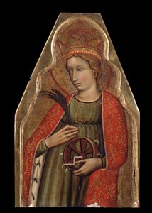 İskenderiye Aziz Catherine (Aziz Catherine). Venedikli bir ustanın yaptığı resim. Ahşap üzerine tempera, 26 x 16.5 cm, 14. yüzyılın ikinci yarısı. Venedik sanatı, İtalyan Gotik sanatı. Özel koleksiyon. by Venetian School