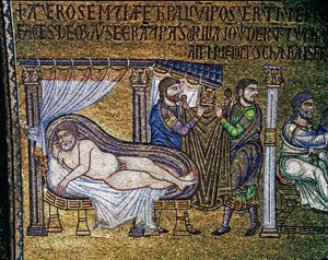 Bizans mimarisi: Venedikli sanatçılar tarafından yapılan “Noe Sarhoşluğu”” mozaiği 13. yüzyıl Basilica di San Marco