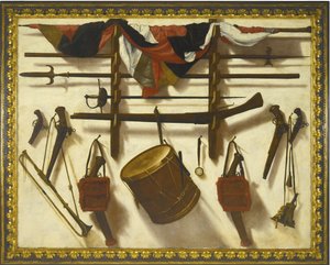 Silah raflı Trompe loeil by Vicente Victoria or Vitoria