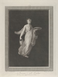 Kaldırılmış sol elinde bir disk ve h..., yaklaşık olarak bir kova tutan kısmen çıplak bir bacchante. 1795-1820 by Vicenzo Feoli