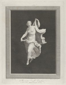 Kısmen çıplak bir bacchante öne çıkıyor ve her birinde perdesinin uçlarını tutuyor ..., yaklaşık. 1795-1820 by Vicenzo Feoli