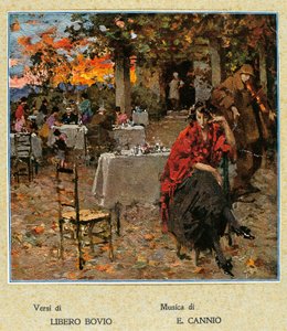 Açık hava restoranı, Napoliten şarkılardan oluşan bir koleksiyon için illüstrasyon. İtalya, 20. yüzyıl. (illüstrasyon) by Vicenzo Irolli