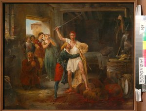 Don Kişot, Kırmızı Şarabın Bazı Kabuklarıyla Dövüşüyor by Victor Adam