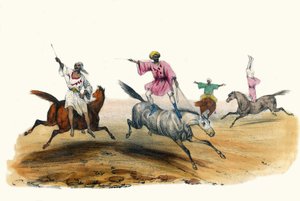 La voltige, par des Bedeviler. “Albümü Grotesk, Olağanüstü Tip Seçimleri”nde, çizimler Victor Adam, Paris, 1850 dolaylarında. by Victor Adam