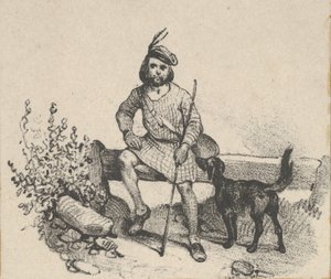 19. yüzyılın ortalarında bir köpekle oturan adam. by Victor Adam