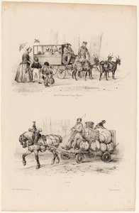 Champs-Elysées'de omnibus otobüsü, 1841-44 dolayları (baskı) by Victor Adam