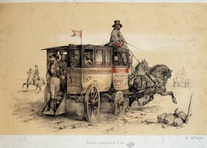 Paris omnibus car - Litografi, Adam, yak. 1840 by Victor Adam