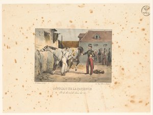 Rekruut verzorgt een paard Sabır ve kemik iliği askere (nesne üzerindeki başlık) Askeri sahneler (dizi adı) Askeri sahneler (dizi adı) by Victor Adam