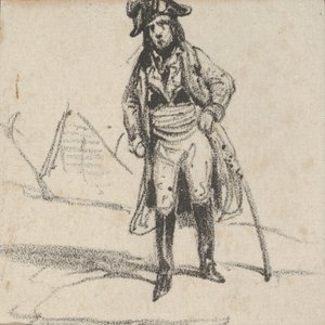 19. yüzyılın ortalarında kılıcına yaslanmış asker. by Victor Adam