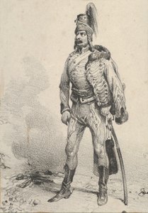 Bir omzunda ceketiyle ayakta duran asker, 19. yüzyılın ortalarında. by Victor Adam