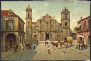 Havana Katedrali, Küba (tuval üzerine yağlı boya) by Victor Carabain