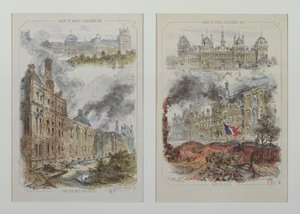 1871 yangınlarından önce ve sonra Tuileries Sarayı ve Hotel de Ville